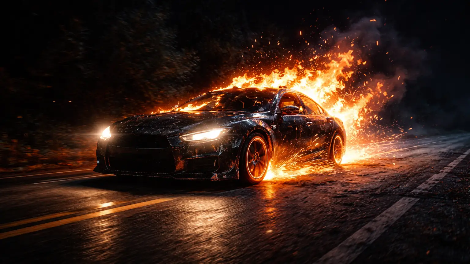 Moving Car Turns Into a Fireball in Gadchiroli; Father and Son Narrowly Escape Death